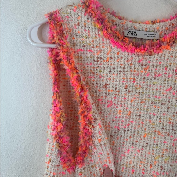 ZARA Tweed Pocket Fluorescent Dress - Picture 7 of 11